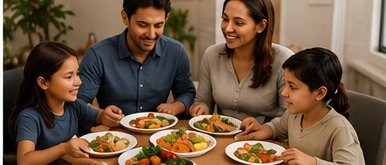 Family sharing a healthy meal together at the table