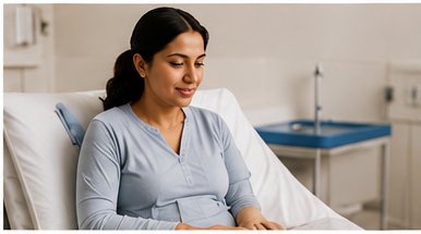 Woman resting in a hospital bed